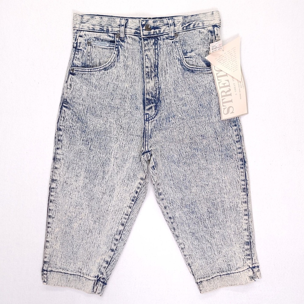 Pure Jeanswear Vintage 80s Acid Wash High Waisted Tapered Capri Jeans 30/16W NEW